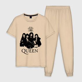 Мужская пижама хлопок с принтом Queen All в Санкт-Петербурге, 100% хлопок | брюки и футболка прямого кроя, без карманов, на брюках мягкая резинка на поясе и по низу штанин
 | freddie mercury | heavy metal | queen | rock | группа queen | квин | куин | логотип | меркури | меркюри | музыка | рок | рок группа | рок группы | фредди меркьюри | фреди | хэви метал