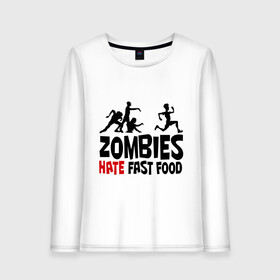 Женский лонгслив хлопок с принтом Zombies hate fast food в Санкт-Петербурге, 100% хлопок |  | зомби