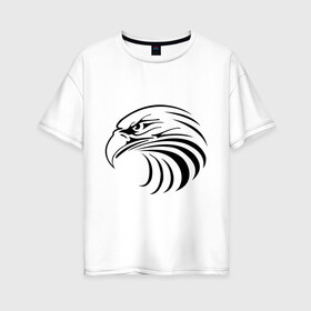 Женская футболка хлопок Oversize с принтом Орел голова перья в Санкт-Петербурге, 100% хлопок | свободный крой, круглый ворот, спущенный рукав, длина до линии бедер
 | tribal | орел | перья | птица | трайблы | узор