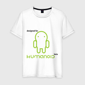 Мужская футболка хлопок с принтом Designed for Humanoid (Android) в Санкт-Петербурге, 100% хлопок | прямой крой, круглый вырез горловины, длина до линии бедер, слегка спущенное плечо. | Тематика изображения на принте: 
