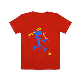 Детская футболка хлопок с принтом Смешной олень в Санкт-Петербурге, 100% хлопок | круглый вырез горловины, полуприлегающий силуэт, длина до линии бедер | лось | олененок | олень | рога