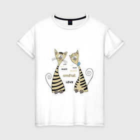 Женская футболка хлопок с принтом Котики murr murr в Санкт-Петербурге, 100% хлопок | прямой крой, круглый вырез горловины, длина до линии бедер, слегка спущенное плечо | love | murr | киса | котики | коты | кошка котя | кошки | любовь | мур