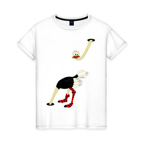 Женская футболка хлопок с принтом Страус в Санкт-Петербурге, 100% хлопок | прямой крой, круглый вырез горловины, длина до линии бедер, слегка спущенное плечо | животные | птицы | страус
