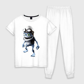 Женская пижама хлопок с принтом Crazy frog в Санкт-Петербурге, 100% хлопок | брюки и футболка прямого кроя, без карманов, на брюках мягкая резинка на поясе и по низу штанин | crazy frog | крейзи фрог | крэйзи фрог | лягушка