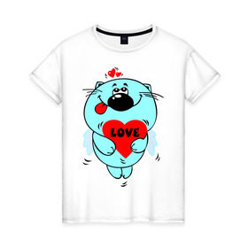 Женская футболка хлопок с принтом Kotik в Санкт-Петербурге, 100% хлопок | прямой крой, круглый вырез горловины, длина до линии бедер, слегка спущенное плечо | love | кот | котик | любовь | мило | сердце