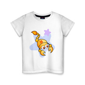 Детская футболка хлопок с принтом Мини Скорпион в Санкт-Петербурге, 100% хлопок | круглый вырез горловины, полуприлегающий силуэт, длина до линии бедер | скорпион