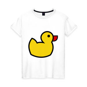 Женская футболка хлопок с принтом Утка в Санкт-Петербурге, 100% хлопок | прямой крой, круглый вырез горловины, длина до линии бедер, слегка спущенное плечо | желтный утенок | утенок | утка