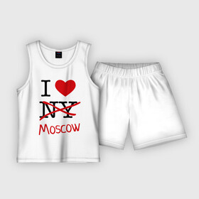 Детская пижама с шортами хлопок с принтом I love Moscow (2) в Санкт-Петербурге,  |  | i love | i love moscow | i love new york | moscow | new york | москва | нью йорк | столица | я люблю москву | я люблю нью йорк