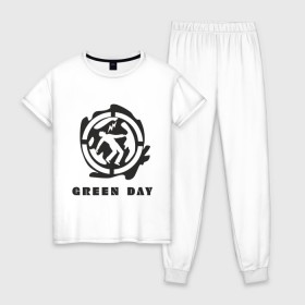 Женская пижама хлопок с принтом Green_Day (4) в Санкт-Петербурге, 100% хлопок | брюки и футболка прямого кроя, без карманов, на брюках мягкая резинка на поясе и по низу штанин | green day