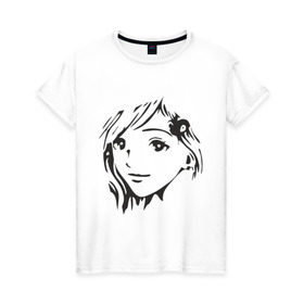 Женская футболка хлопок с принтом Anime девочка в Санкт-Петербурге, 100% хлопок | прямой крой, круглый вырез горловины, длина до линии бедер, слегка спущенное плечо | anime | аниме | лицо | лицо девушки в стиле аниме.девушка