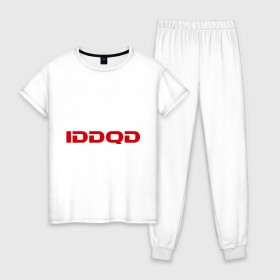 Женская пижама хлопок с принтом IDDQD Doom в Санкт-Петербурге, 100% хлопок | брюки и футболка прямого кроя, без карманов, на брюках мягкая резинка на поясе и по низу штанин | doom | iddqd | дум | классика | читы