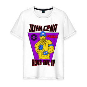 Мужская футболка хлопок с принтом Джон Сина. NEVER GIVE UP в Санкт-Петербурге, 100% хлопок | прямой крой, круглый вырез горловины, длина до линии бедер, слегка спущенное плечо. | джон сина