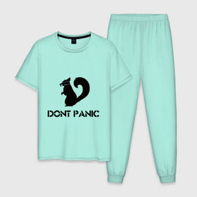 Мужская пижама хлопок с принтом Don`t panic в Санкт-Петербурге, 100% хлопок | брюки и футболка прямого кроя, без карманов, на брюках мягкая резинка на поясе и по низу штанин
 | dont panic | без паники | белка | противогаз