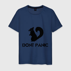 Мужская футболка хлопок с принтом Don`t panic в Санкт-Петербурге, 100% хлопок | прямой крой, круглый вырез горловины, длина до линии бедер, слегка спущенное плечо. | dont panic | без паники | белка | противогаз