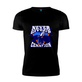Мужская футболка премиум с принтом WWE John Cena Never Give Up в Санкт-Петербурге, 92% хлопок, 8% лайкра | приталенный силуэт, круглый вырез ворота, длина до линии бедра, короткий рукав | Тематика изображения на принте: wwe | бои без правил | джон сина