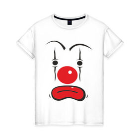Женская футболка хлопок с принтом Грусный клоун в Санкт-Петербурге, 100% хлопок | прямой крой, круглый вырез горловины, длина до линии бедер, слегка спущенное плечо | грусный клоун | грустный | грустный клоун | клоун | цирк