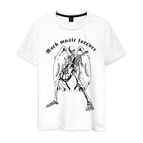 Мужская футболка хлопок с принтом Rock music Dead Angel в Санкт-Петербурге, 100% хлопок | прямой крой, круглый вырез горловины, длина до линии бедер, слегка спущенное плечо. | скелет