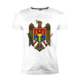 Мужская футболка премиум с принтом Молдавия герб в Санкт-Петербурге, 92% хлопок, 8% лайкра | приталенный силуэт, круглый вырез ворота, длина до линии бедра, короткий рукав | герб | герб молдавии | молдавия | молдавия герб