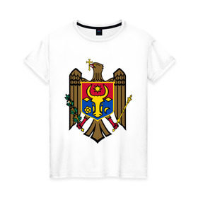 Женская футболка хлопок с принтом Молдавия герб в Санкт-Петербурге, 100% хлопок | прямой крой, круглый вырез горловины, длина до линии бедер, слегка спущенное плечо | герб | герб молдавии | молдавия | молдавия герб