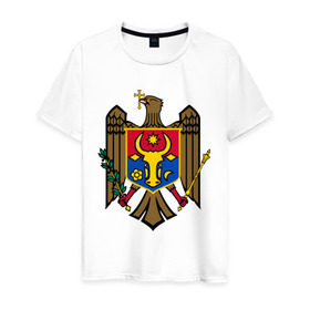 Мужская футболка хлопок с принтом Молдавия герб в Санкт-Петербурге, 100% хлопок | прямой крой, круглый вырез горловины, длина до линии бедер, слегка спущенное плечо. | герб | герб молдавии | молдавия | молдавия герб