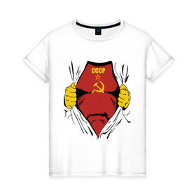 Женская футболка хлопок с принтом Рожденный в СССР в Санкт-Петербурге, 100% хлопок | прямой крой, круглый вырез горловины, длина до линии бедер, слегка спущенное плечо | молот | рожден | рожденный | серп | советский | социализм | союз | ссср