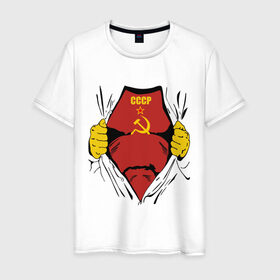 Мужская футболка хлопок с принтом Рожденный в СССР в Санкт-Петербурге, 100% хлопок | прямой крой, круглый вырез горловины, длина до линии бедер, слегка спущенное плечо. | Тематика изображения на принте: молот | рожден | рожденный | серп | советский | социализм | союз | ссср