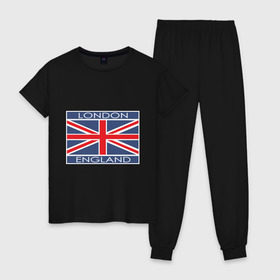 Женская пижама хлопок с принтом London - Лондон с флагом Англии в Санкт-Петербурге, 100% хлопок | брюки и футболка прямого кроя, без карманов, на брюках мягкая резинка на поясе и по низу штанин | лондон