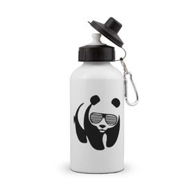 Бутылка спортивная с принтом Панда в очках жалюзи в Санкт-Петербурге, металл | емкость — 500 мл, в комплекте две пластиковые крышки и карабин для крепления | панда
