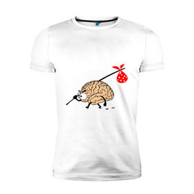Мужская футболка премиум с принтом Мозг уходит в Санкт-Петербурге, 92% хлопок, 8% лайкра | приталенный силуэт, круглый вырез ворота, длина до линии бедра, короткий рукав | Тематика изображения на принте: brain | вынос мозга | мозг | мозги
