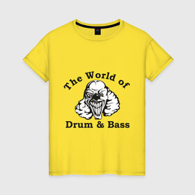 Женская футболка хлопок с принтом The World of Drum & Bass в Санкт-Петербурге, 100% хлопок | прямой крой, круглый вырез горловины, длина до линии бедер, слегка спущенное плечо | dnb | бас | драм | клоун | мир драм и бас