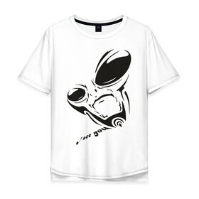 Мужская футболка хлопок Oversize с принтом Alien I see you в Санкт-Петербурге, 100% хлопок | свободный крой, круглый ворот, “спинка” длиннее передней части | alien | i see you | гуманоиды | инопланетянин | летающая тарелка | нло | пришельцы | я тебя вижу