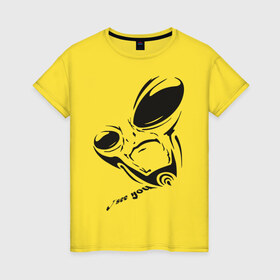 Женская футболка хлопок с принтом Alien I see you в Санкт-Петербурге, 100% хлопок | прямой крой, круглый вырез горловины, длина до линии бедер, слегка спущенное плечо | alien | i see you | гуманоиды | инопланетянин | летающая тарелка | нло | пришельцы | я тебя вижу
