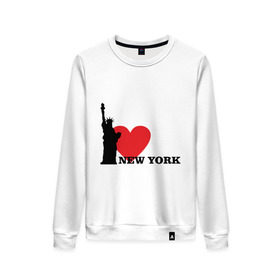 Женский свитшот хлопок с принтом I love New York (NY Freedom) в Санкт-Петербурге, 100% хлопок | прямой крой, круглый вырез, на манжетах и по низу широкая трикотажная резинка  | america | cша | new york | usa | америка | нью йорк | статуя свободы