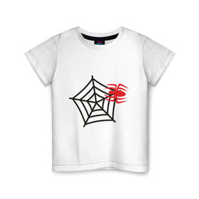 Детская футболка хлопок с принтом Прикольный паучок в Санкт-Петербурге, 100% хлопок | круглый вырез горловины, полуприлегающий силуэт, длина до линии бедер | Тематика изображения на принте: паук | паутина | паучок