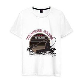 Мужская футболка хлопок с принтом Ultimate Lake Fishing в Санкт-Петербурге, 100% хлопок | прямой крой, круглый вырез горловины, длина до линии бедер, слегка спущенное плечо. | 