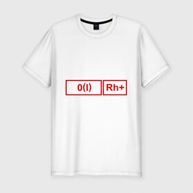 Мужская футболка премиум с принтом Группа крови 1, резус + в Санкт-Петербурге, 92% хлопок, 8% лайкра | приталенный силуэт, круглый вырез ворота, длина до линии бедра, короткий рукав | 