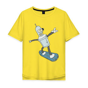 Мужская футболка хлопок Oversize с принтом Бендер - бордер в Санкт-Петербурге, 100% хлопок | свободный крой, круглый ворот, “спинка” длиннее передней части | bender | futurama | бендер | футурама