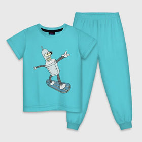Детская пижама хлопок с принтом Бендер - бордер в Санкт-Петербурге, 100% хлопок |  брюки и футболка прямого кроя, без карманов, на брюках мягкая резинка на поясе и по низу штанин
 | bender | futurama | бендер | футурама