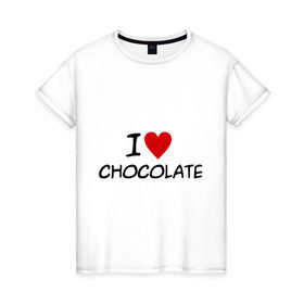 Женская футболка хлопок с принтом Chocolate в Санкт-Петербурге, 100% хлопок | прямой крой, круглый вырез горловины, длина до линии бедер, слегка спущенное плечо | chocolate | i love | вкуснятина | конфеты | люблю шоколад | сладкое | сладкоежка | сладости | шоколад | шоколадный