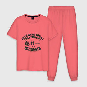 Мужская пижама хлопок с принтом Boxing GYM в Санкт-Петербурге, 100% хлопок | брюки и футболка прямого кроя, без карманов, на брюках мягкая резинка на поясе и по низу штанин
 | powerlifting