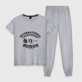 Женская пижама хлопок с принтом Boxing GYM в Санкт-Петербурге, 100% хлопок | брюки и футболка прямого кроя, без карманов, на брюках мягкая резинка на поясе и по низу штанин | powerlifting