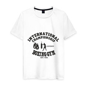 Мужская футболка хлопок с принтом Boxing GYM в Санкт-Петербурге, 100% хлопок | прямой крой, круглый вырез горловины, длина до линии бедер, слегка спущенное плечо. | powerlifting
