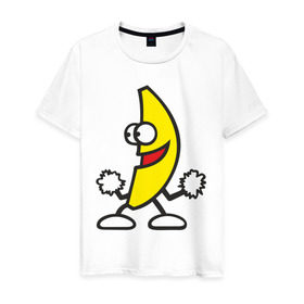 Мужская футболка хлопок с принтом Танцующий банан. в Санкт-Петербурге, 100% хлопок | прямой крой, круглый вырез горловины, длина до линии бедер, слегка спущенное плечо. | банан