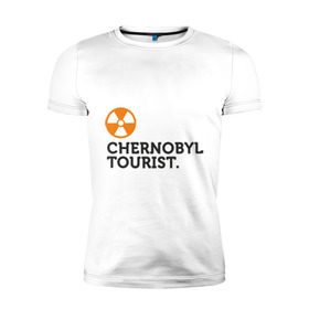 Мужская футболка премиум с принтом Chernobyl tourist в Санкт-Петербурге, 92% хлопок, 8% лайкра | приталенный силуэт, круглый вырез ворота, длина до линии бедра, короткий рукав | chernobyl tourist | аэс | радиация | турист | чернобыль