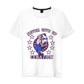 Мужская футболка хлопок с принтом WWE John Cena  Never Give Up  (2) в Санкт-Петербурге, 100% хлопок | прямой крой, круглый вырез горловины, длина до линии бедер, слегка спущенное плечо. | wwe | бои без правил | джон сина