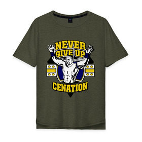 Мужская футболка хлопок Oversize с принтом WWE John Cena Never Give Up (3) в Санкт-Петербурге, 100% хлопок | свободный крой, круглый ворот, “спинка” длиннее передней части | Тематика изображения на принте: джон сина