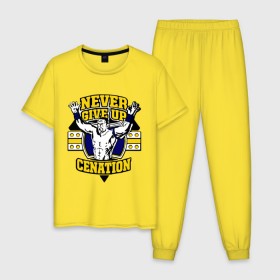 Мужская пижама хлопок с принтом WWE John Cena Never Give Up (3) в Санкт-Петербурге, 100% хлопок | брюки и футболка прямого кроя, без карманов, на брюках мягкая резинка на поясе и по низу штанин
 | джон сина