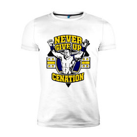 Мужская футболка премиум с принтом WWE John Cena Never Give Up (3) в Санкт-Петербурге, 92% хлопок, 8% лайкра | приталенный силуэт, круглый вырез ворота, длина до линии бедра, короткий рукав | джон сина