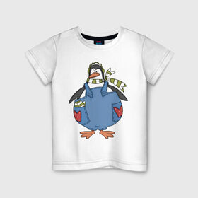 Детская футболка хлопок с принтом Летний пингвин в Санкт-Петербурге, 100% хлопок | круглый вырез горловины, полуприлегающий силуэт, длина до линии бедер | 
