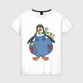 Женская футболка хлопок с принтом Летний пингвин в Санкт-Петербурге, 100% хлопок | прямой крой, круглый вырез горловины, длина до линии бедер, слегка спущенное плечо | 